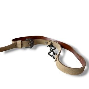 Martina Mori tan beige suede skinny belt chains women medium western leather